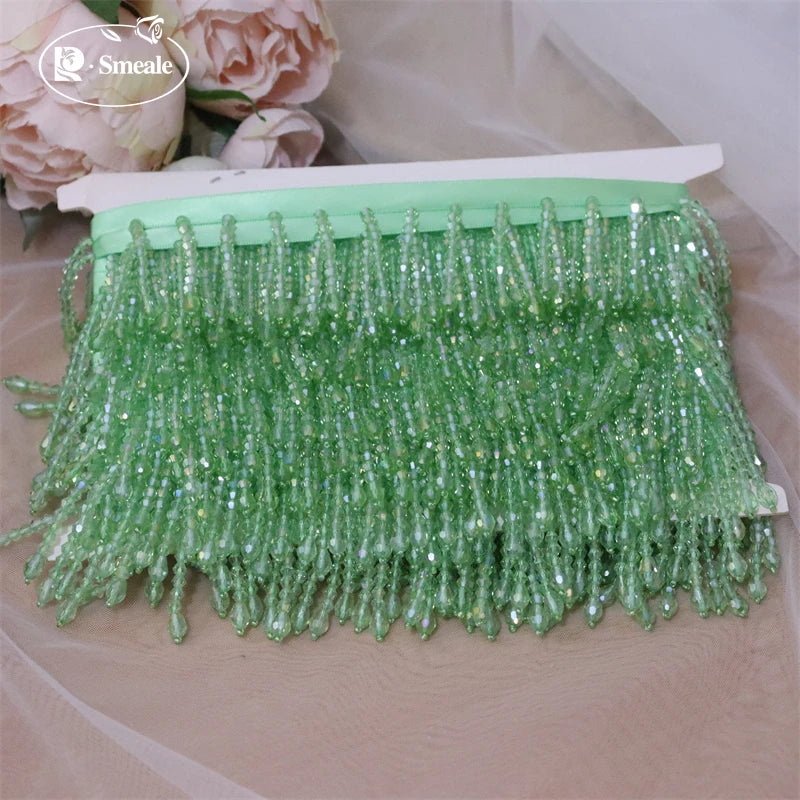 Crystal Tassels Beaded Lace Trim - 1-9 Yards Luxury Hanging Bead Fringe for Clothing & Decor