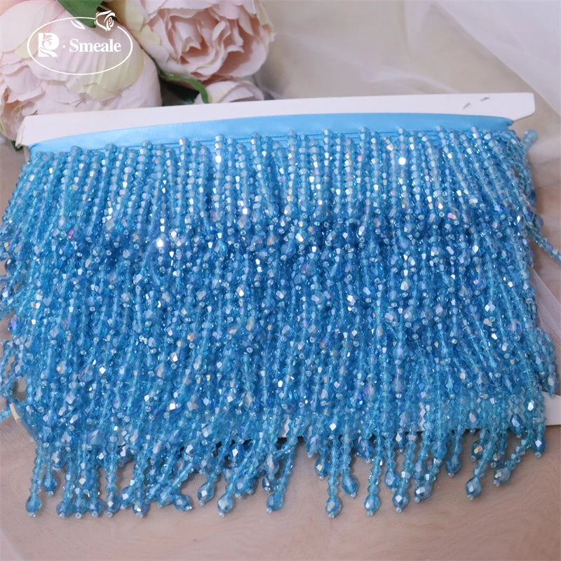 Crystal Tassels Beaded Lace Trim - 1-9 Yards Luxury Hanging Bead Fringe for Clothing & Decor