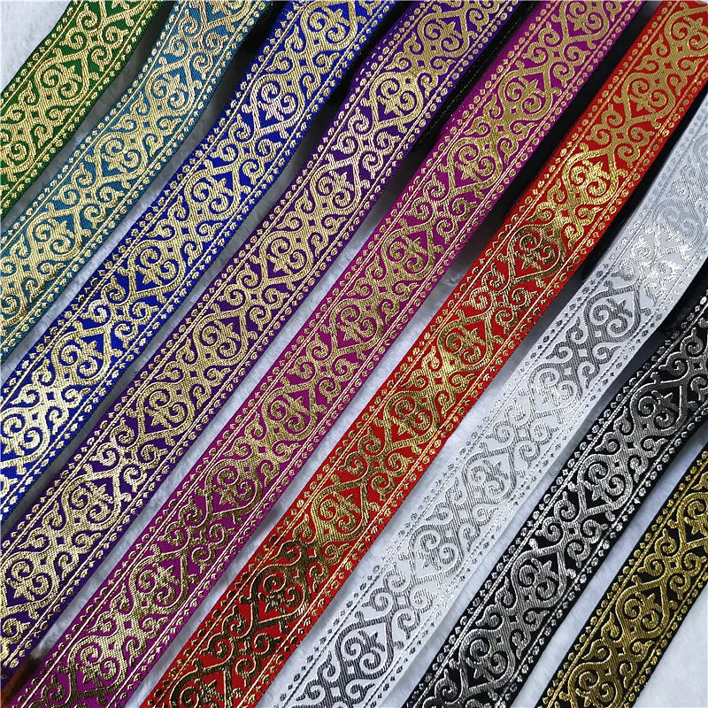 7 Meters 33mm Gold Silver Vintage Embroidery Ribbon - Metallic Boho Lace Trim for Clothing & Bags
