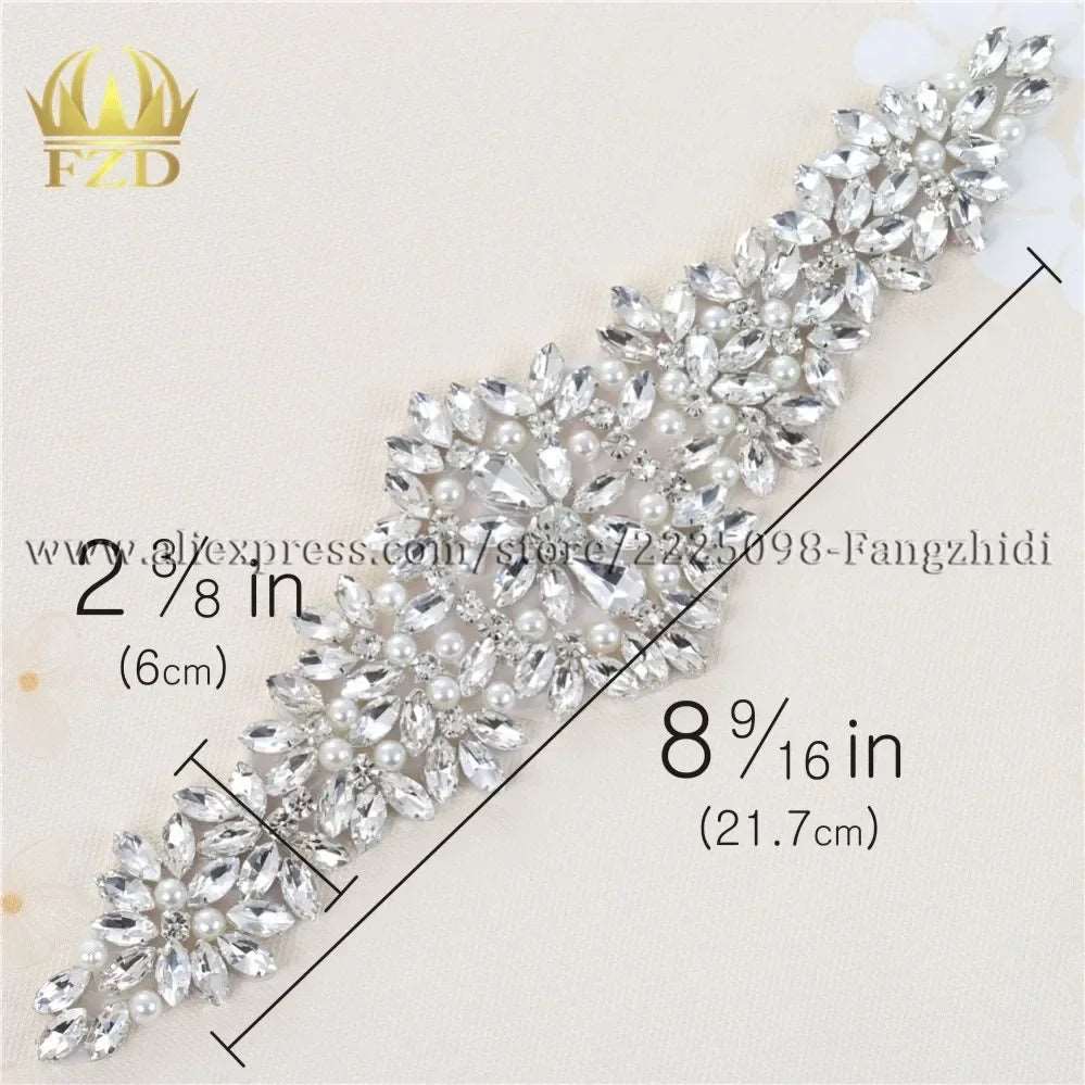 (1 piece) Sew On Strass Applique Rhinestone For Wedding Belt Pearl Patch Crystals Iron On Glass For Bridal Headband Trim