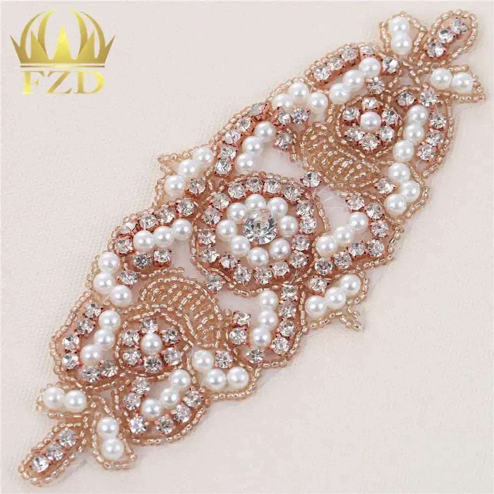 (1 piece) Sew On Strass Applique Rhinestone For Wedding Belt Pearl Patch Crystals Iron On Glass For Bridal Headband Trim