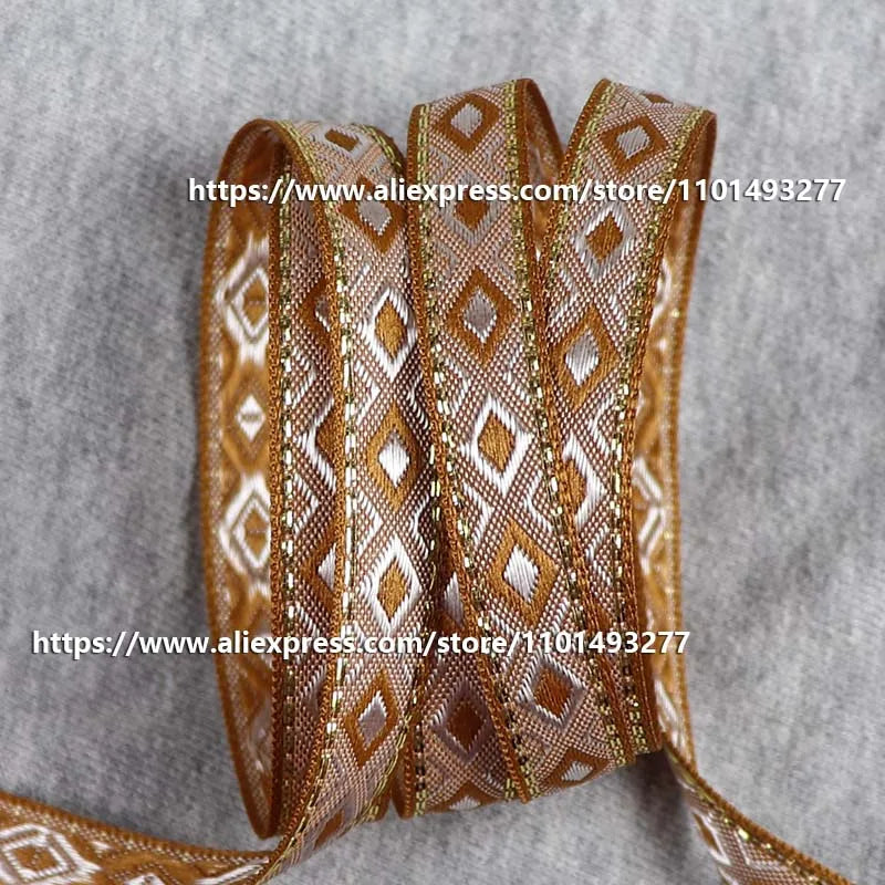12mm Vintage Ethnic Embroidery Jacquard Ribbon - Decorative Webbing Tape for Bags & Clothing