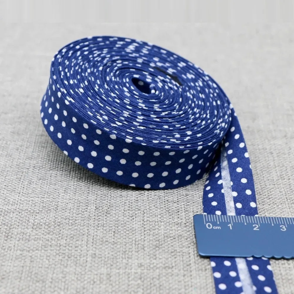 20mm Dot Print Bias Binding Tape 5m or 10m - Cotton Bias Tape for Sewing & Crafts