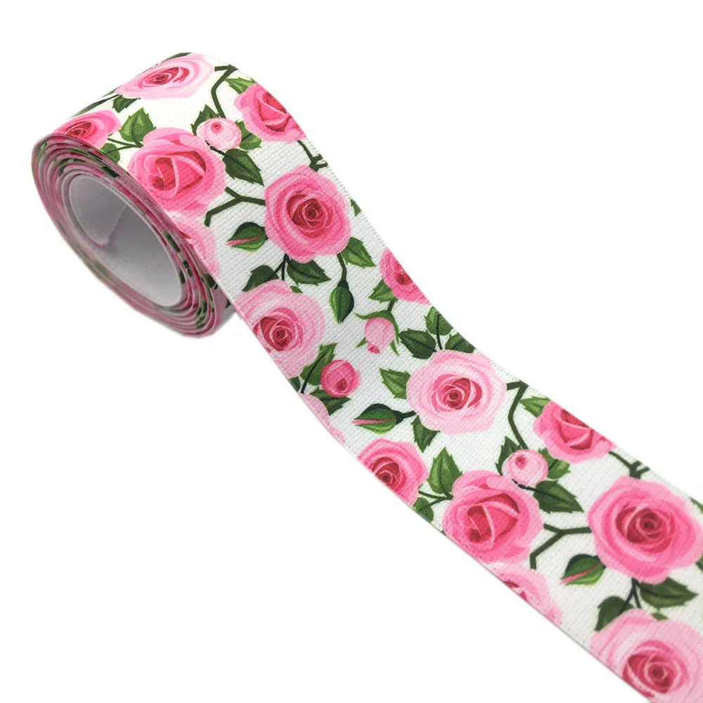 Printed Floral Decorative Elastic - 25mm & 38mm Flowery Waistband Elastic - 2, 5 & 10 Metre Lots