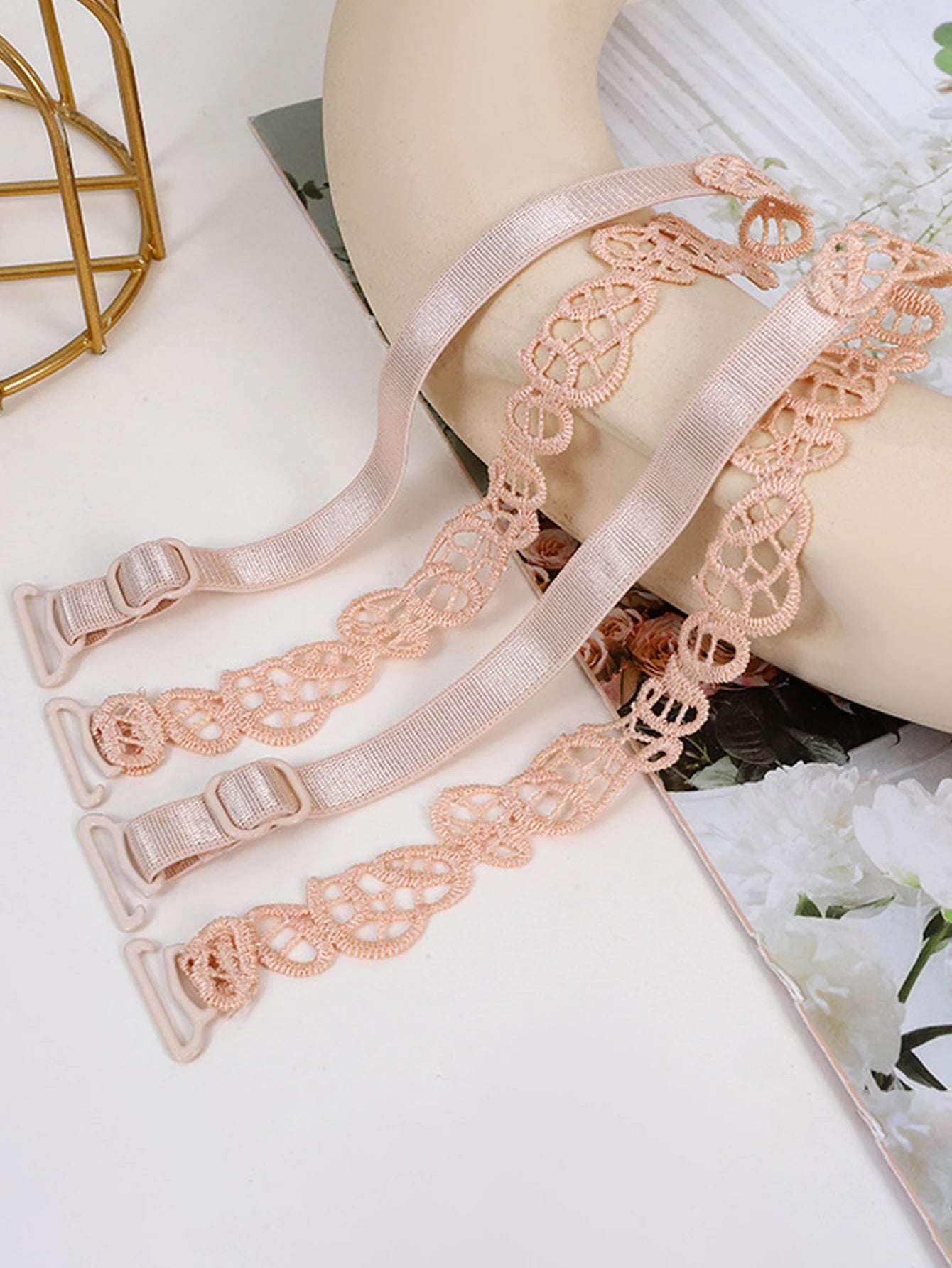 3 Pairs Lace Bra Straps - Embroidered Flower Replacement Straps Adjustable