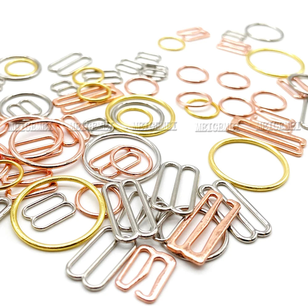 100-Pack Metal Bra Rings & Sliders - Strap Adjusters for Lingerie & Bra Making (6-25mm)
