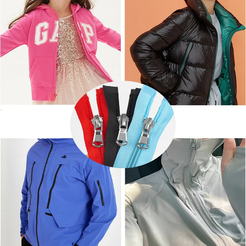5-Pack Nylon Open-End Zippers - 40-80cm Lightweight Zippers for Jackets & Garments