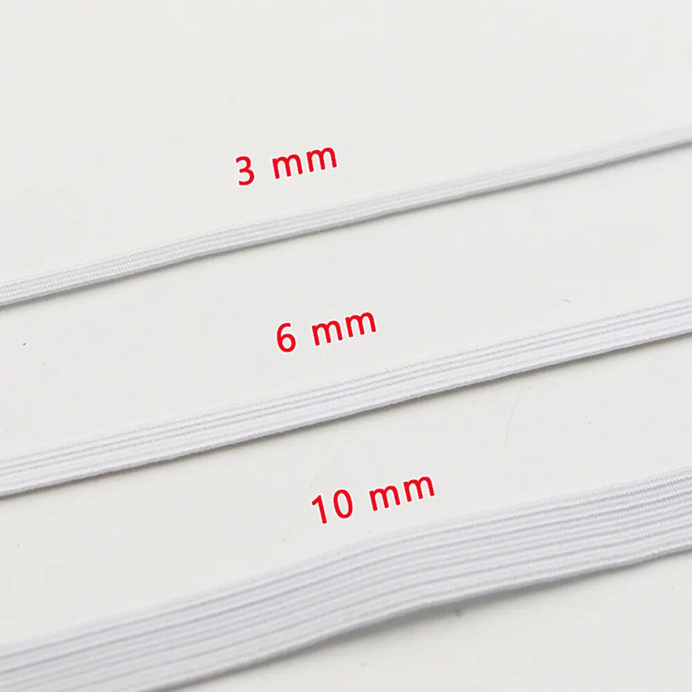 Thin Flat Elastic White/black, 3mm 6mm 8mm 10mm 12mm 14mm