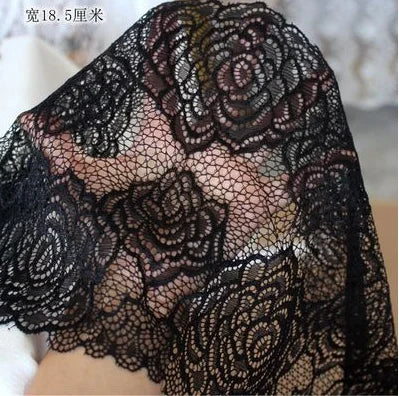1 Meter Black Elastic Lace Trim - Floral Stretch Lace for Lingerie & Garments