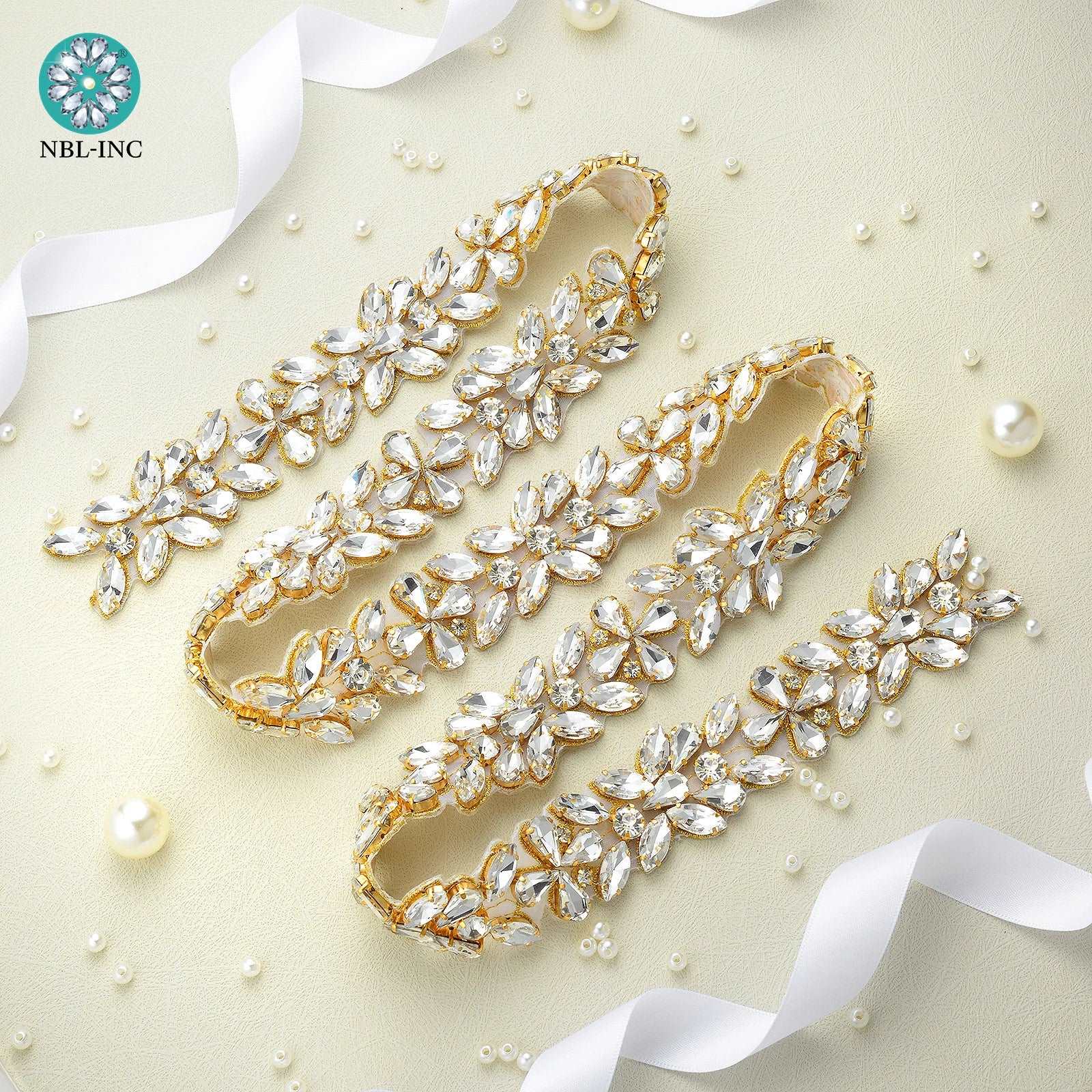 (1 YARD) Silver clear bridal beaded crystal rhinestone applique trim belt gold sewing iron on for wedding dress clothing WDD0278