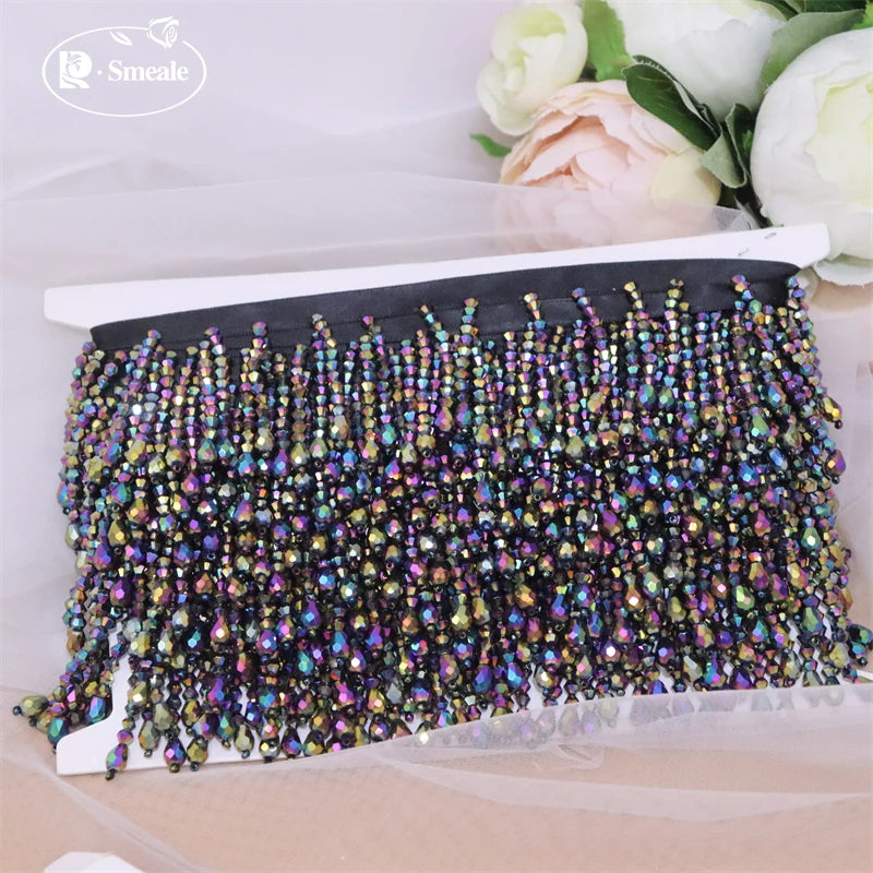 Crystal Tassels Beaded Lace Trim - 1-9 Yards Luxury Hanging Bead Fringe for Clothing & Decor