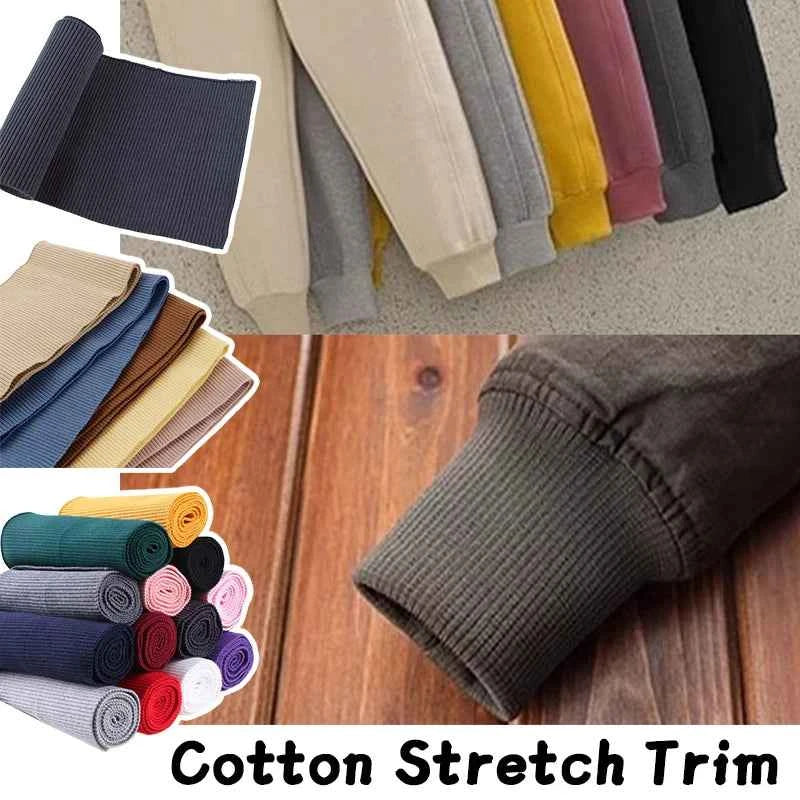 1 Yard Pure Cotton Stretch Rib Knitted Fabric - 17cm Wide for Necklines, Cuffs & Hems