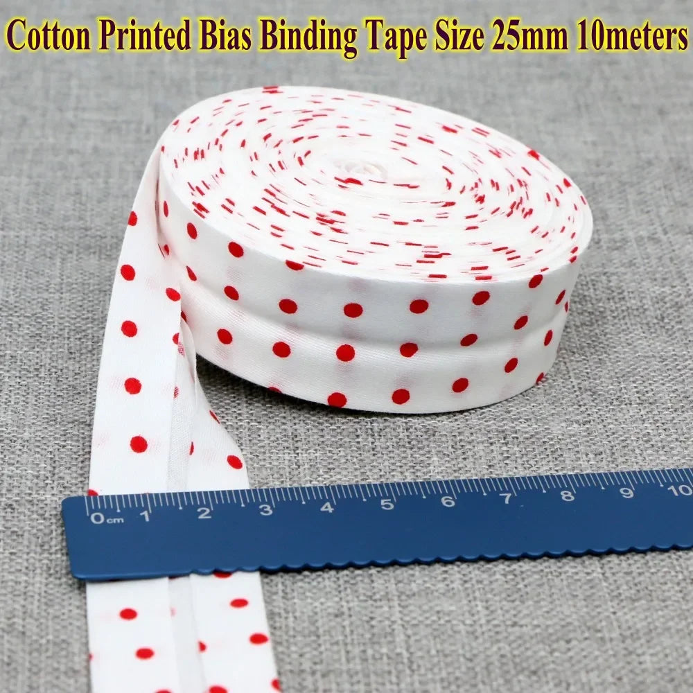 Cotton Bias Binding Tape 20-25mm x 5m - Printed Dots, Stripes & Tartan Patterns