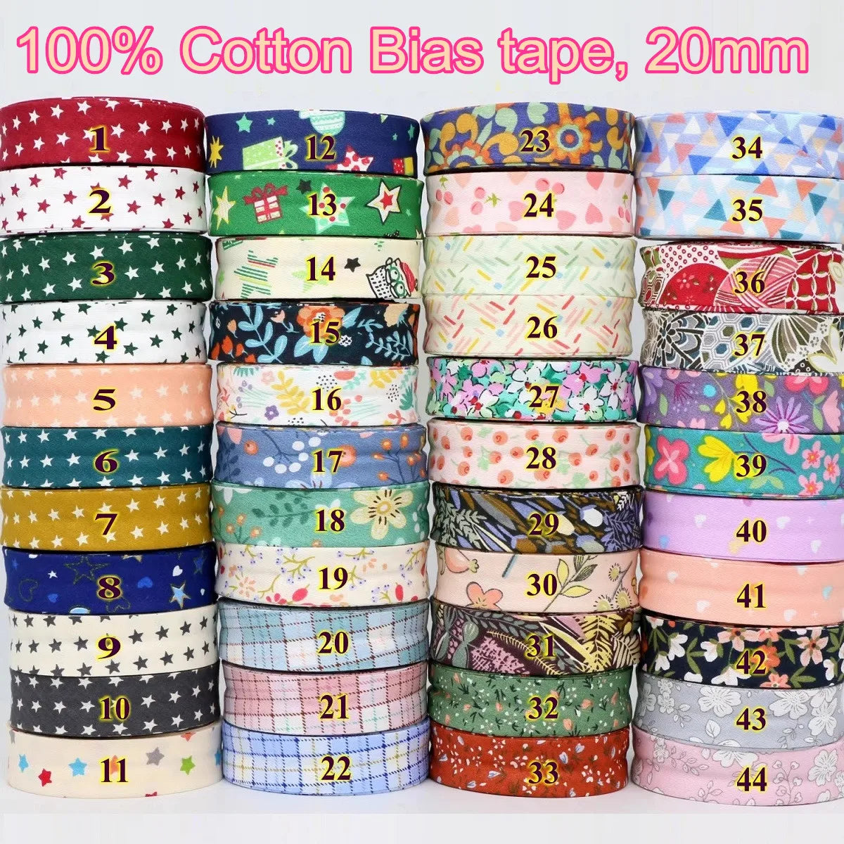20mm Dot Print Bias Binding Tape 5m or 10m - Cotton Bias Tape for Sewing & Crafts