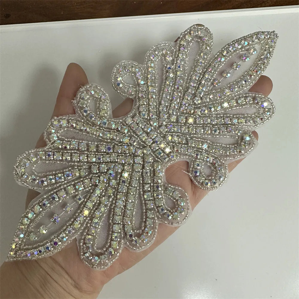 Silver Rhinestone Applique 1pc  AB  /sew on for wedding dress accessories