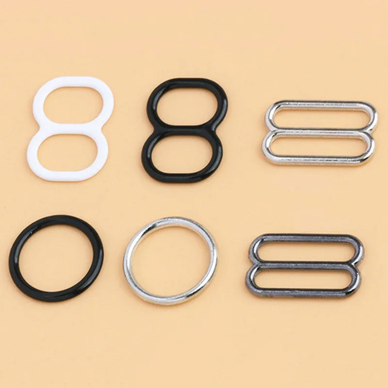 50 Sets O-Ring Metal Bra Buckles - Strap Connectors for Lingerie & Swimwear (6-15mm)