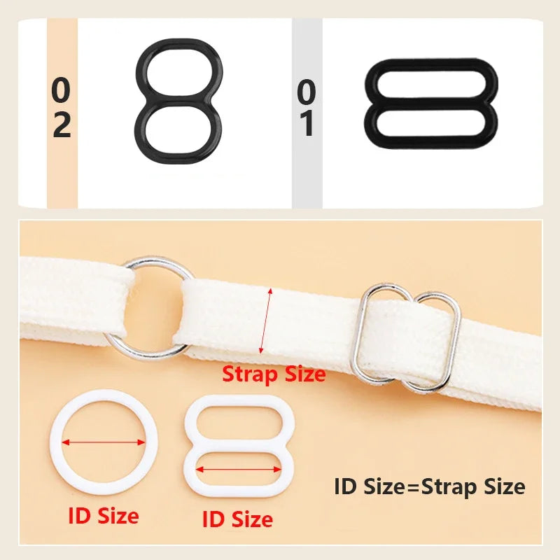 50 Sets O-Ring Metal Bra Buckles - Strap Connectors for Lingerie & Swimwear (6-15mm)