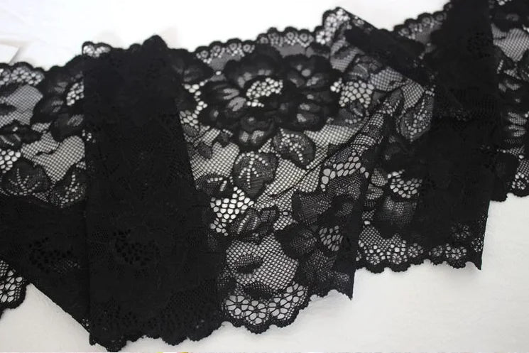 1 Meter Black Elastic Lace Trim - Floral Stretch Lace for Lingerie & Garments
