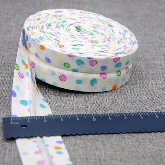 Cotton Bias Binding Tape 20-25mm x 5m - Printed Dots, Stripes & Tartan Patterns