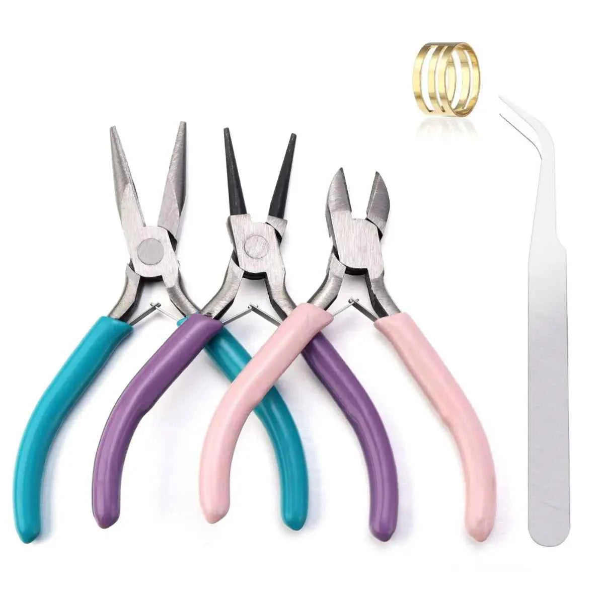 Portable Metal Pliers Tool Set - 3 or 5 Piece Jewelry Making Kit for Beading & Crafts