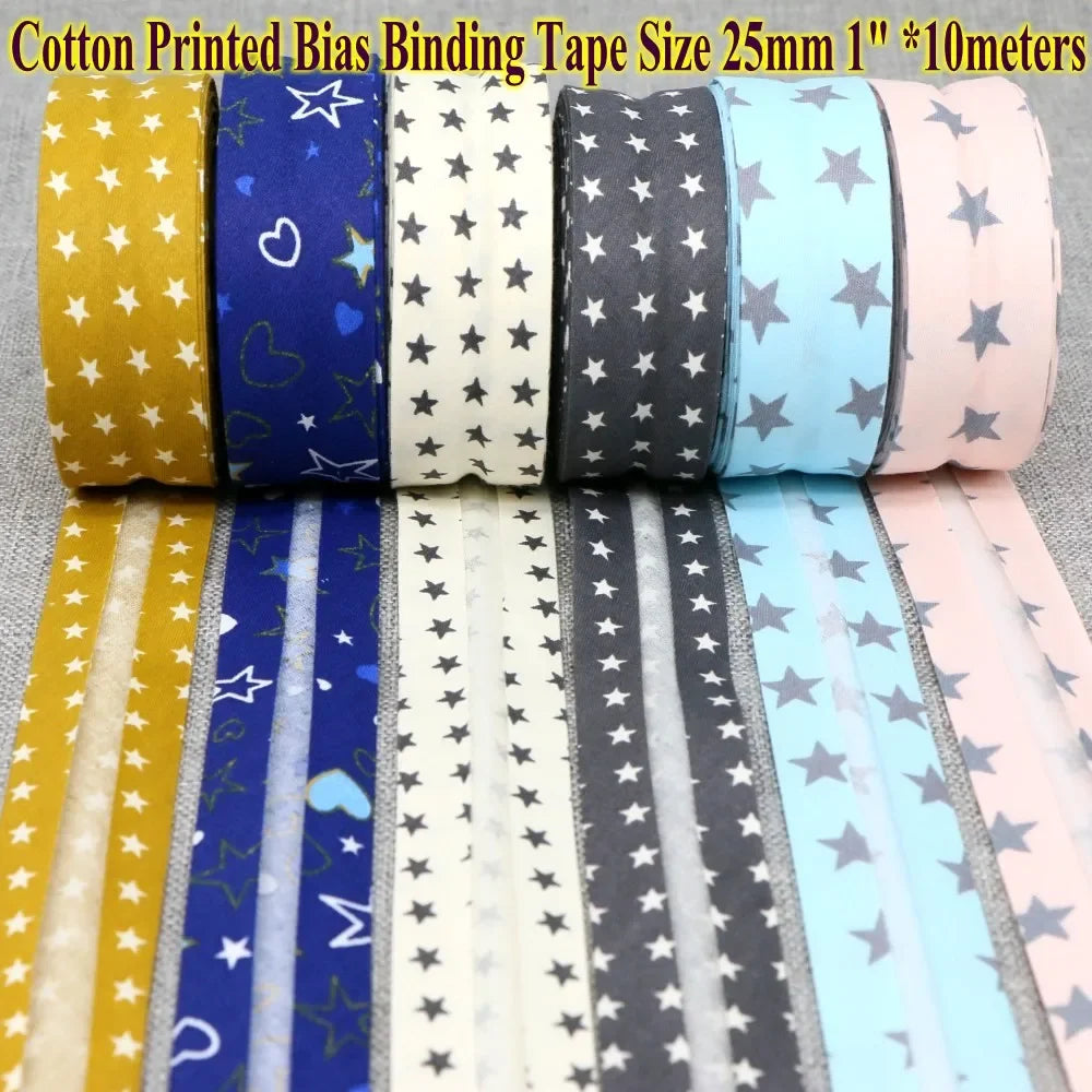 Cotton Bias Binding Tape 20-25mm x 5m - Printed Dots, Stripes & Tartan Patterns