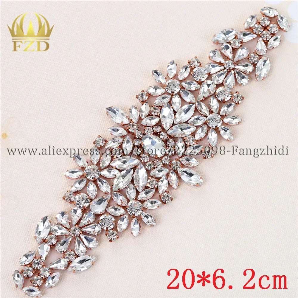 (1 piece) Sew On Strass Applique Rhinestone For Wedding Belt Pearl Patch Crystals Iron On Glass For Bridal Headband Trim