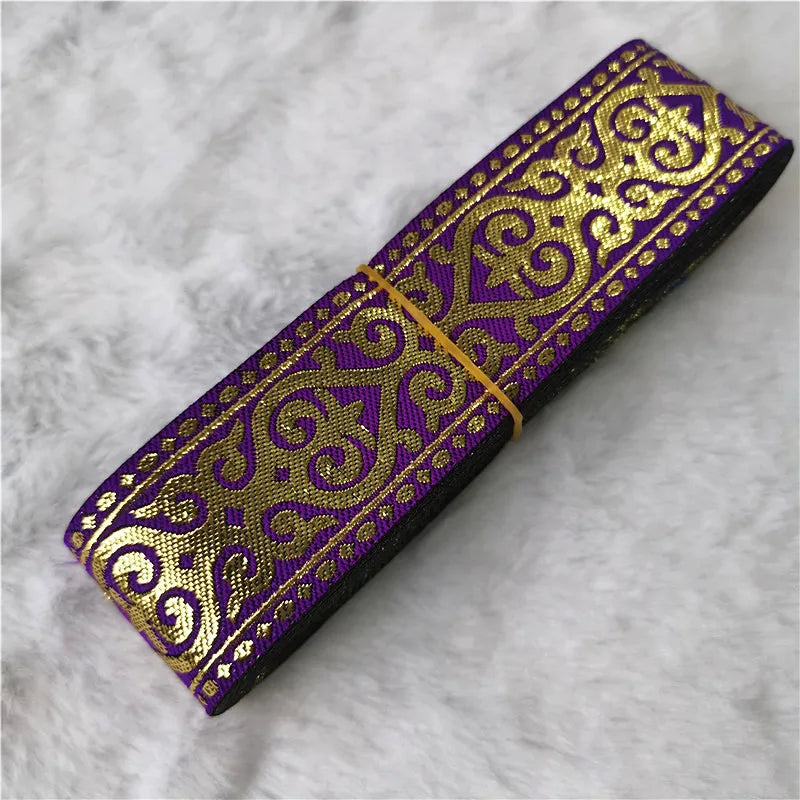 7 Meters 33mm Gold Silver Vintage Embroidery Ribbon - Metallic Boho Lace Trim for Clothing & Bags