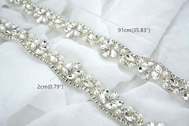 (1 YARD) Silver clear bridal beaded crystal rhinestone applique trim belt gold sewing iron on for wedding dress clothing WDD0278