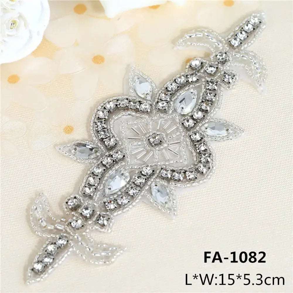 (1 piece) Sew On Strass Applique Rhinestone For Wedding Belt Pearl Patch Crystals Iron On Glass For Bridal Headband Trim