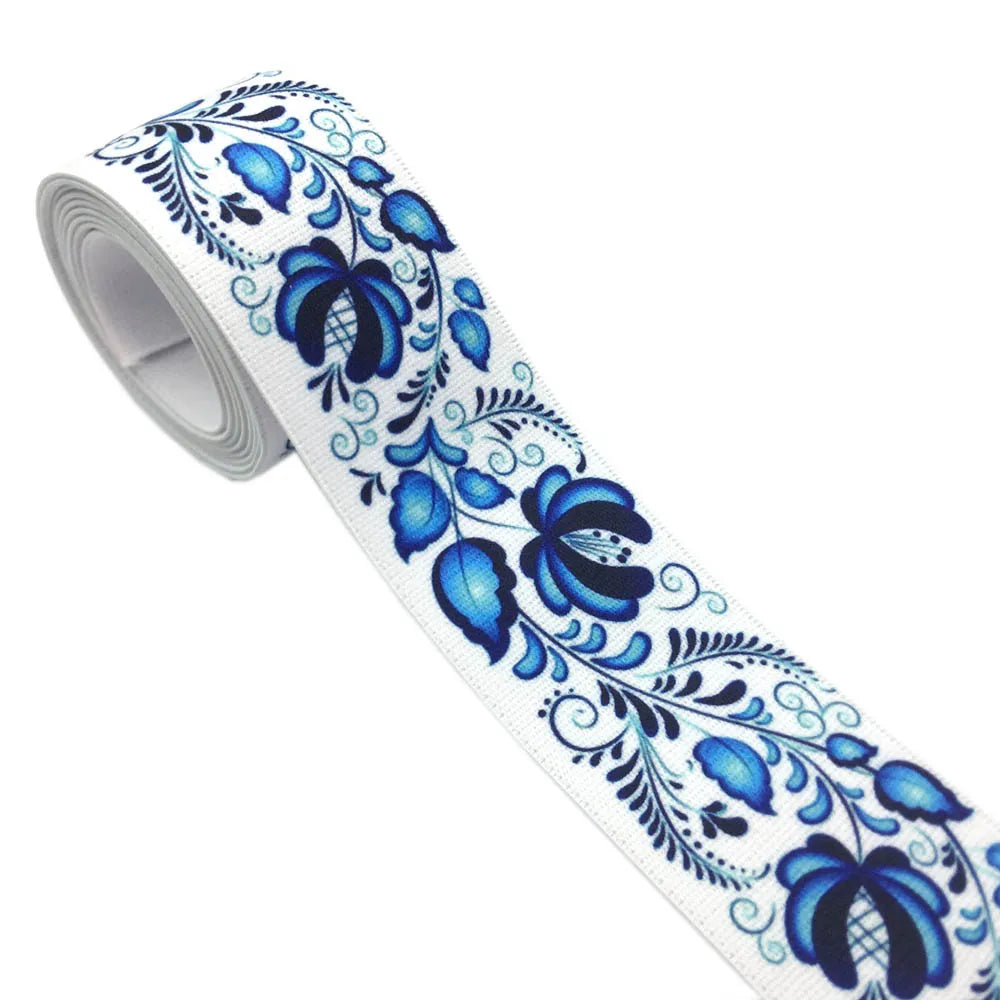 Printed Floral Decorative Elastic - 25mm & 38mm Flowery Waistband Elastic - 2, 5 & 10 Metre Lots