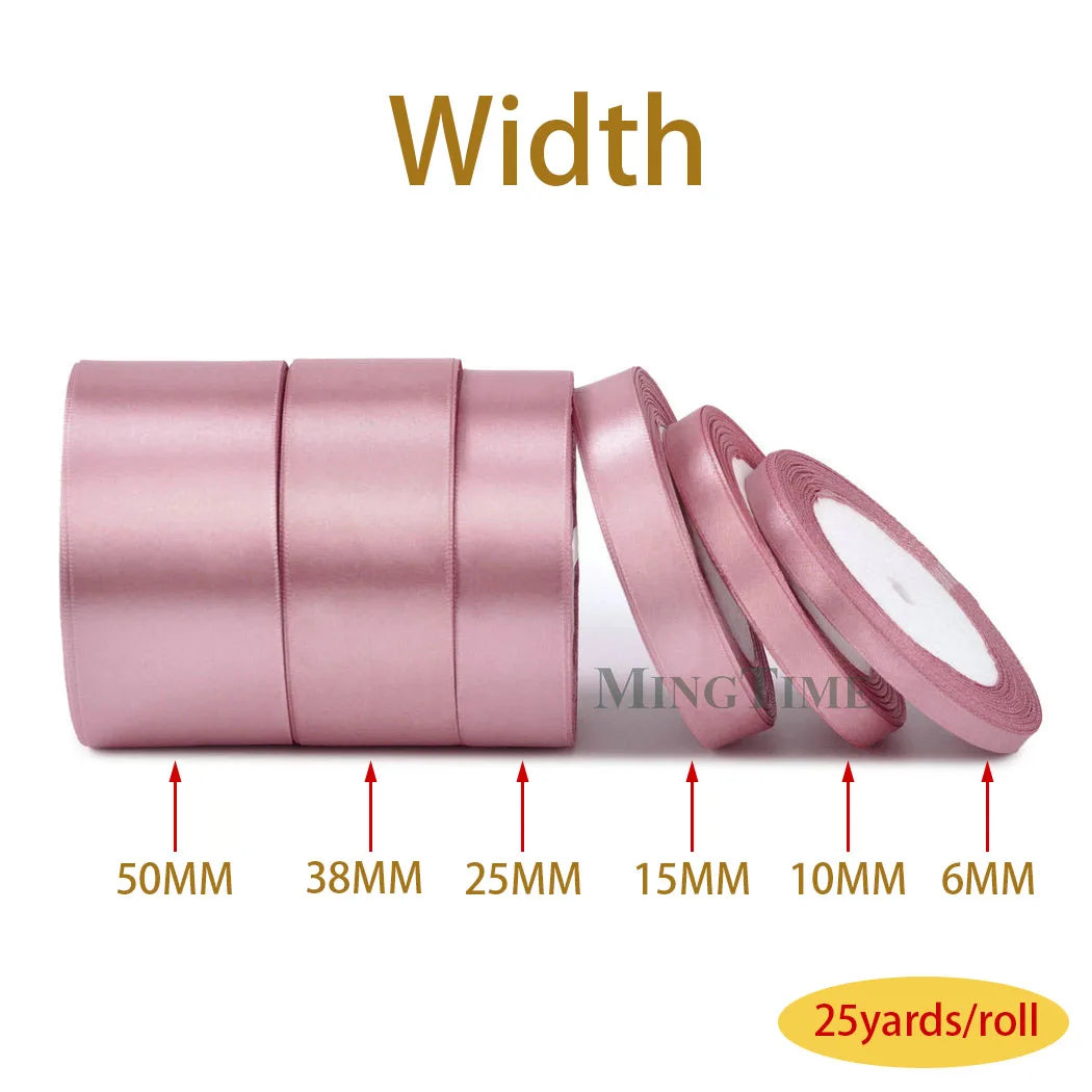 Satin Ribbon 25 Yards - 6-50mm Width Polyester Ribbon for Crafts, Gifts & Weddings