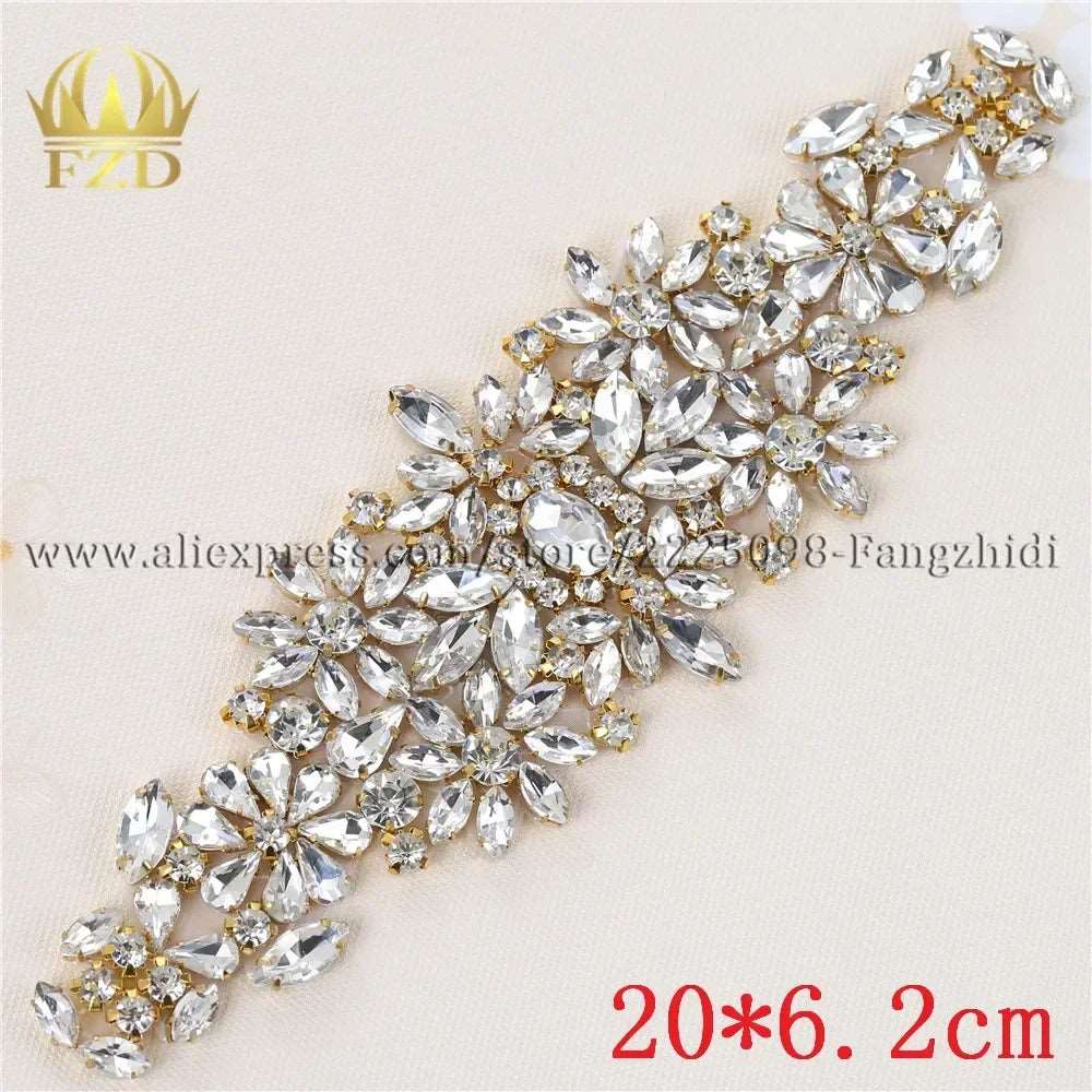 (1 piece) Sew On Strass Applique Rhinestone For Wedding Belt Pearl Patch Crystals Iron On Glass For Bridal Headband Trim