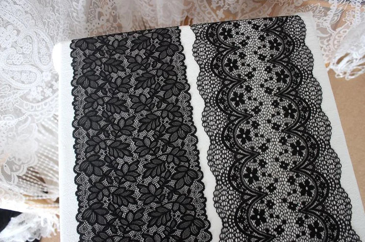 1 Meter Black Elastic Lace Trim - Floral Stretch Lace for Lingerie & Garments
