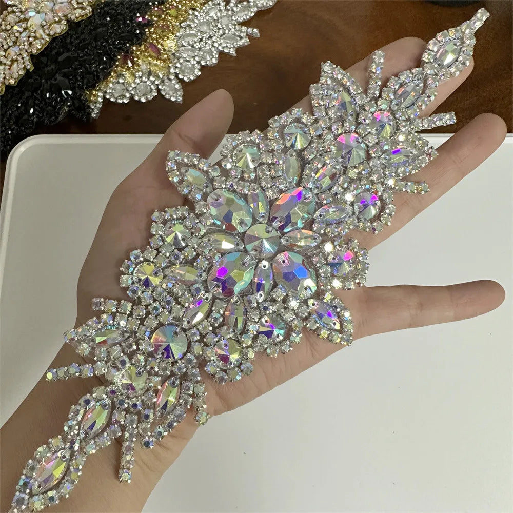 Silver Rhinestone Applique 1pc  AB  /sew on for wedding dress accessories