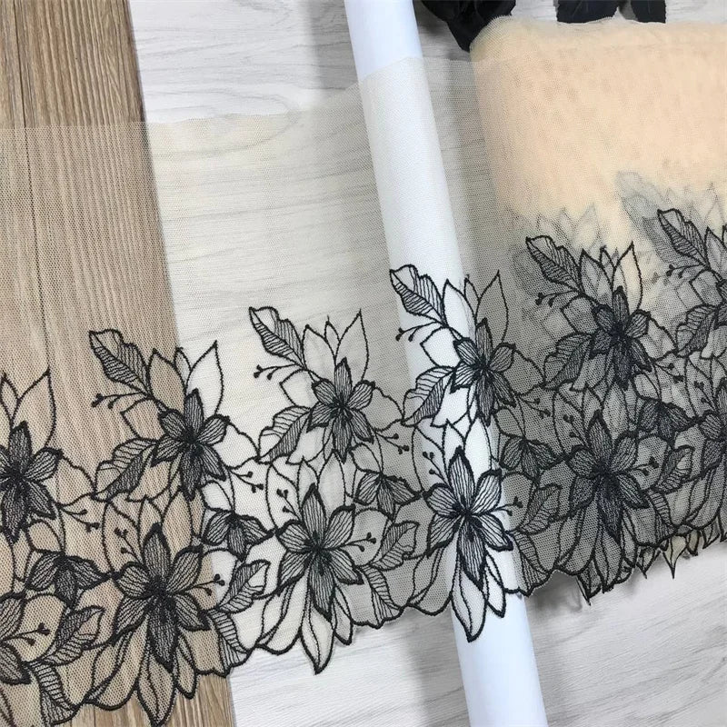 2 Yards Nude Mesh Embroidered Lace Trim - Skin Tone Flower Lace for Lingerie (21.5-26cm)