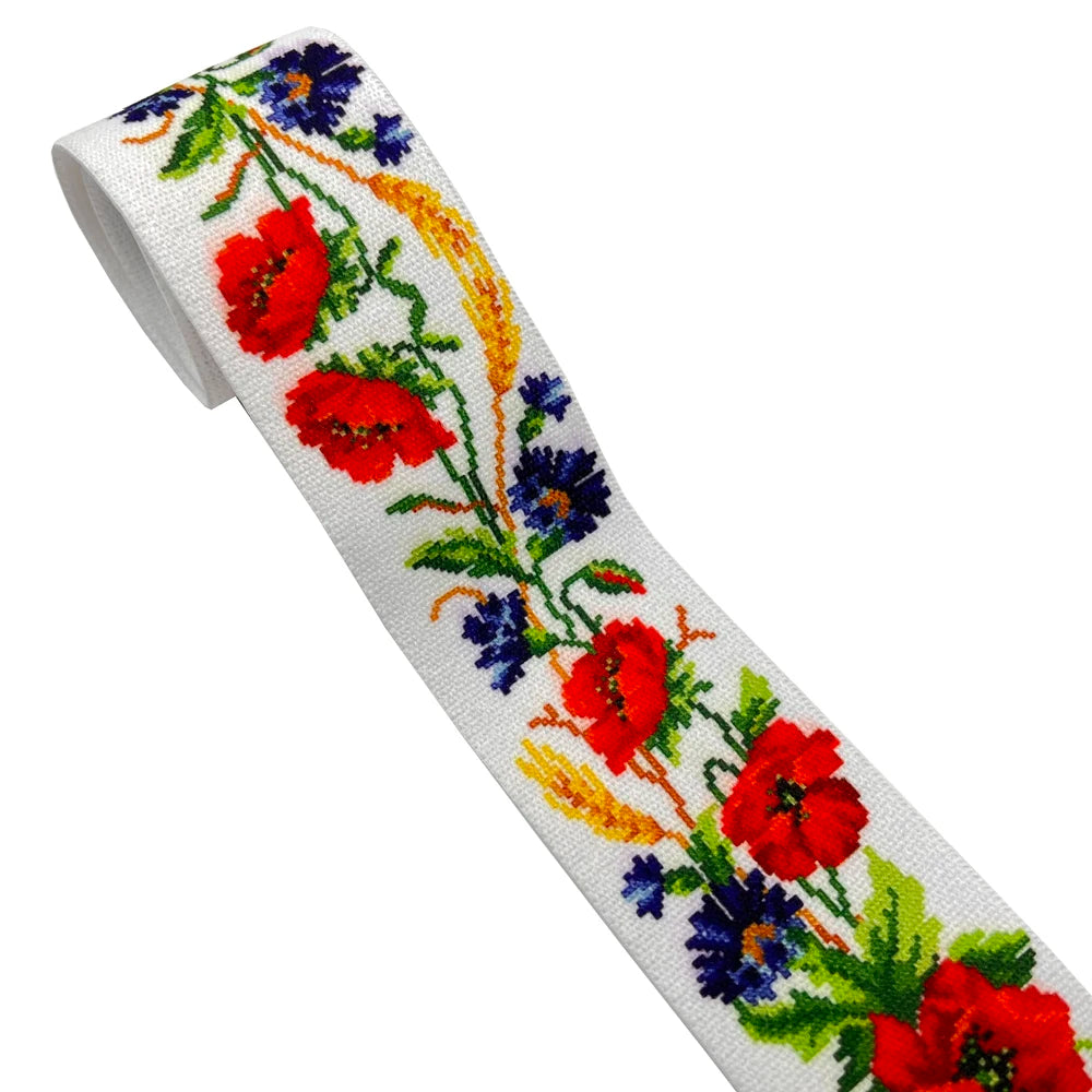 Printed Floral Decorative Elastic - 25mm & 38mm Flowery Waistband Elastic - 2, 5 & 10 Metre Lots