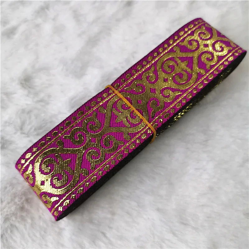 7 Meters 33mm Gold Silver Vintage Embroidery Ribbon - Metallic Boho Lace Trim for Clothing & Bags