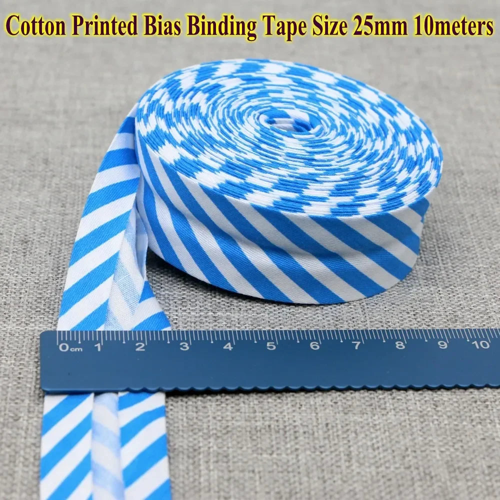 Cotton Bias Binding Tape 20-25mm x 5m - Printed Dots, Stripes & Tartan Patterns