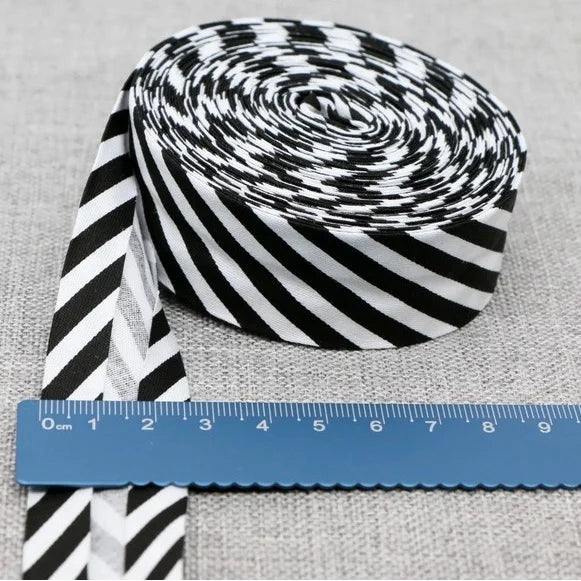 Cotton Bias Binding Tape 20-25mm x 5m - Printed Dots, Stripes & Tartan Patterns