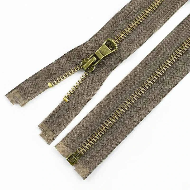 2-5 Pack 5# Bronze Metal Zippers - 50-70cm Open-End Zippers for Jackets & Garments
