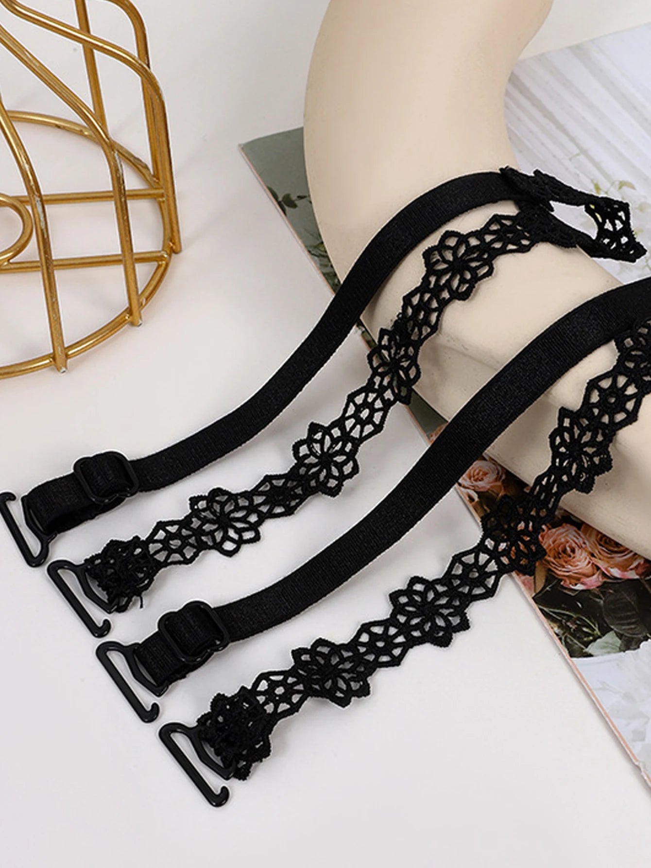 3 Pairs Lace Bra Straps - Embroidered Flower Replacement Straps Adjustable