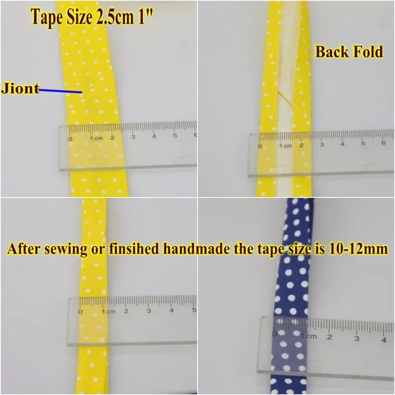 Cotton Bias Binding Tape 20-25mm x 5m - Printed Dots, Stripes & Tartan Patterns