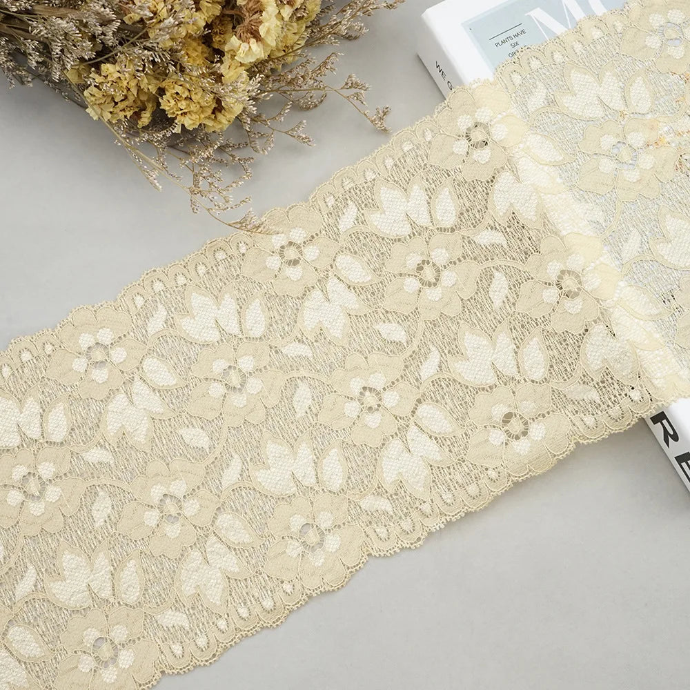 1 Meter Wide Elastic Lace 16cm - Stretchy Floral Embroidered Lace for Clothing & Skirts