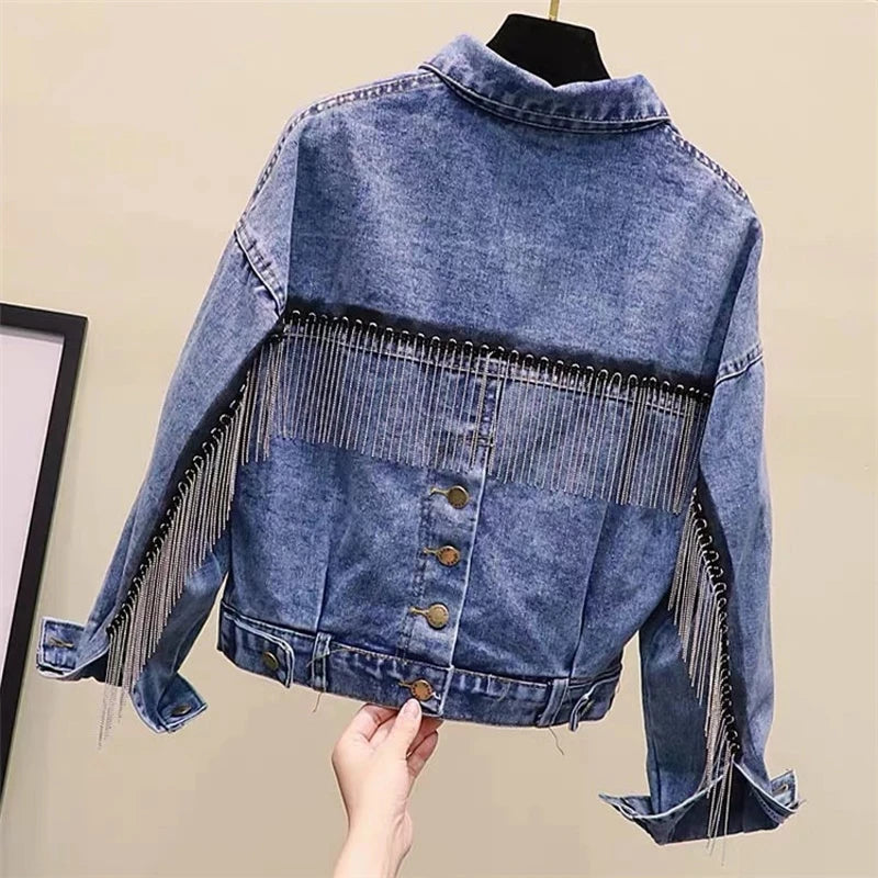 1 Yard Metal Chain Beaded Lace Fringe - Handmade Tassel Trim for Bags & Jeans