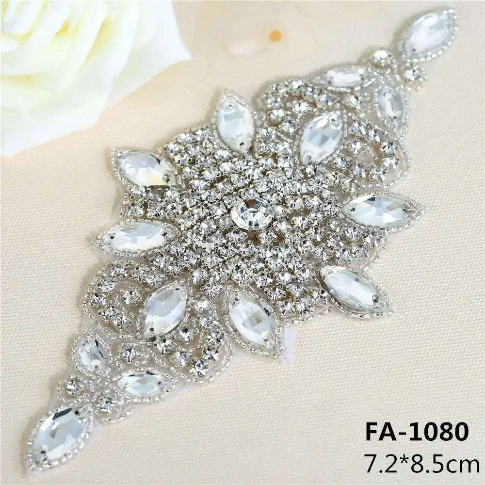 (1 piece) Sew On Strass Applique Rhinestone For Wedding Belt Pearl Patch Crystals Iron On Glass For Bridal Headband Trim