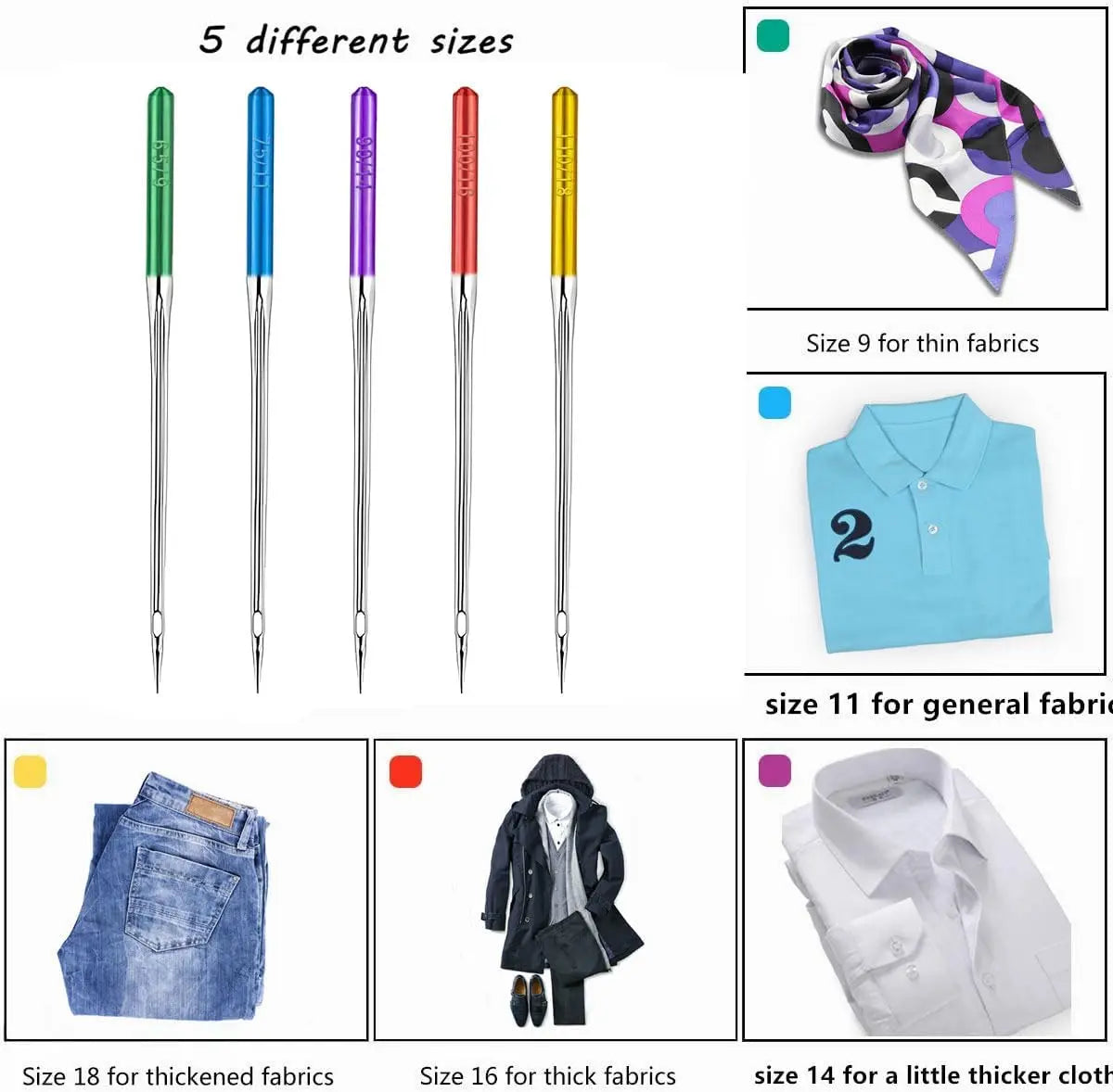 5-Pack Universal Needles for Domestic Sewing Machines - Anti-Skip (Singer, Brother, Janome)