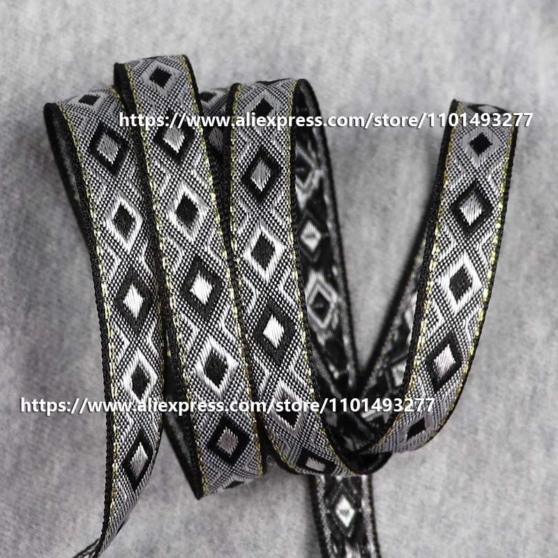 12mm Vintage Ethnic Embroidery Jacquard Ribbon - Decorative Webbing Tape for Bags & Clothing