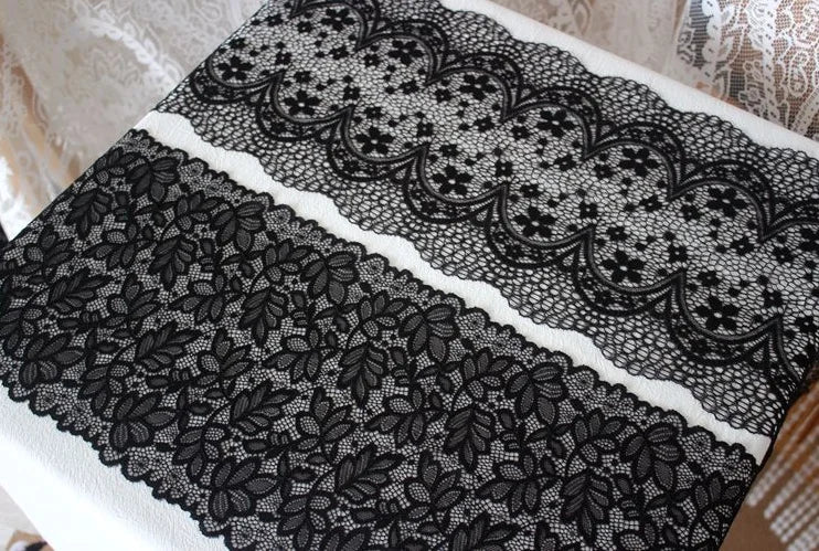 1 Meter Black Elastic Lace Trim - Floral Stretch Lace for Lingerie & Garments