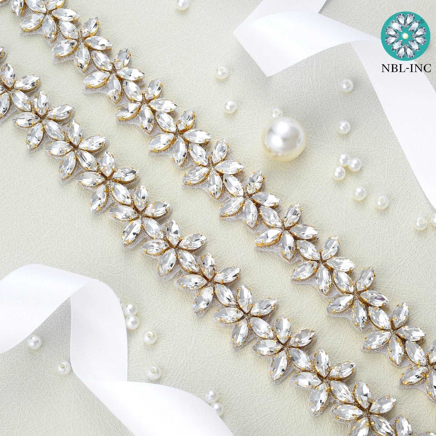 (1 YARD) Silver clear bridal beaded crystal rhinestone applique trim belt gold sewing iron on for wedding dress clothing WDD0278