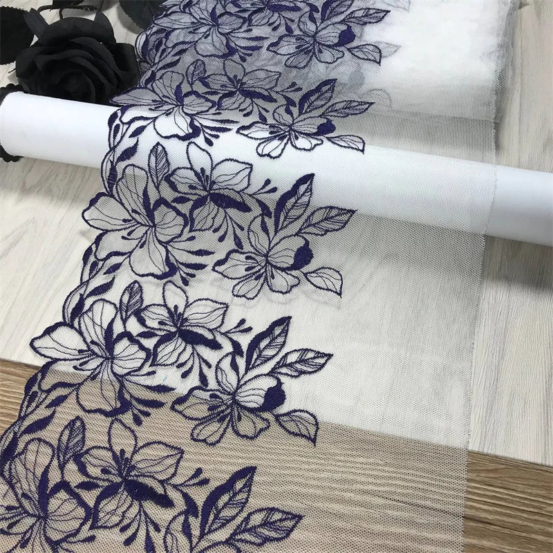 2 Yards Nude Mesh Embroidered Lace Trim - Skin Tone Flower Lace for Lingerie (21.5-26cm)